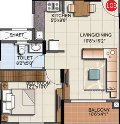 Floor plan of 1 BHK 660 Sq. Ft. Apartment in Sumadhura Eden Garden, Bangalore