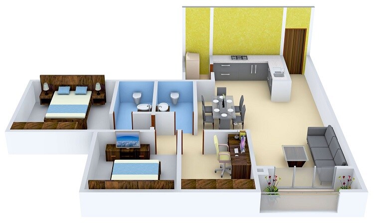 Floor plan of 2 BHK 1105 Sq. Ft. Apartment in Sumadhura Eden Garden, Bangalore
