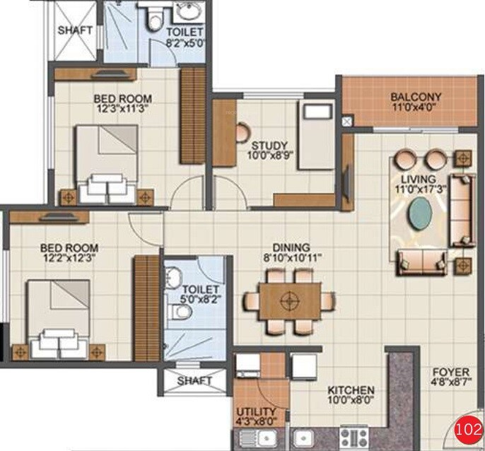 Floor plan of 2 BHK 1361 Sq. Ft. Apartment in Sumadhura Eden Garden, Bangalore