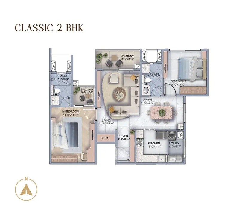 2 BHK 1280 Sq. Ft. Apartment