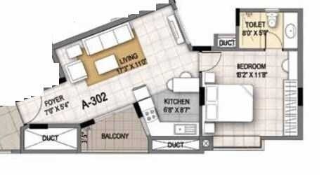 Floor plan of 1 BHK 730 Sq. Ft. Apartment in Sumadhura Essenza, Bangalore