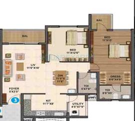 Floor plan of 2 BHK 1340 Sq. Ft. Apartment in Sumadhura Madhuram, Bangalore