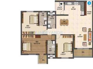 Floor plan of 3 BHK 1810 Sq. Ft. Apartment in Sumadhura Madhuram, Bangalore