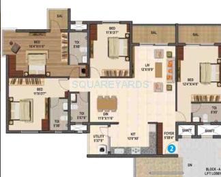 Floor plan of 4 BHK 2215 Sq. Ft. Apartment in Sumadhura Madhuram, Bangalore