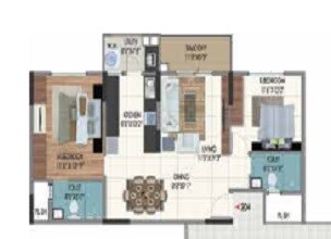 Floor plan of 2 BHK 1565 Sq. Ft. Apartment in Sumadhura Nandanam, Bangalore