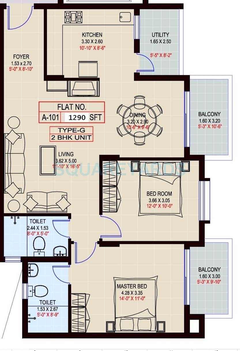 2 BHK 1290 Sq. Ft. Apartment