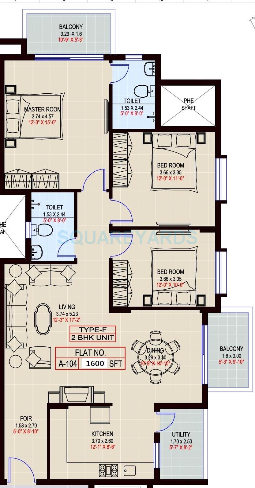 3 BHK 1600 Sq. Ft. Apartment