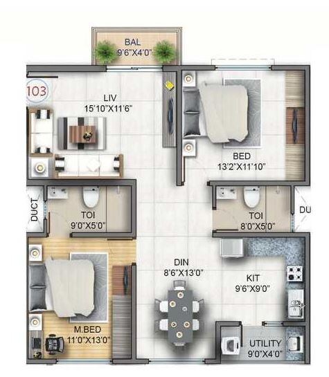 2 BHK 1170 Sq. Ft. Apartment