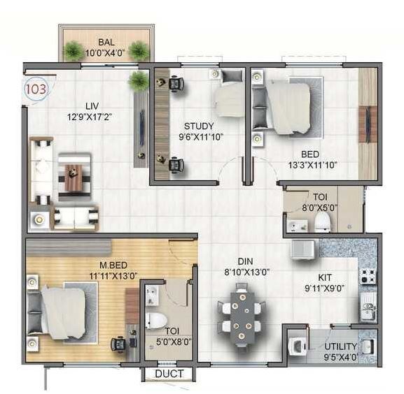 2 BHK 1600 Sq. Ft. Apartment