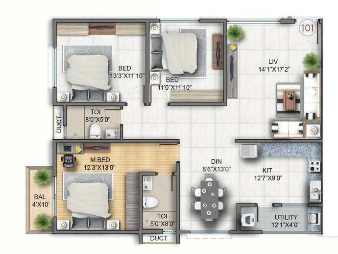 3 BHK 1560 Sq. Ft. Apartment