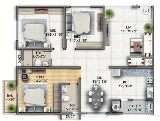 3 BHK 2070 Sq. Ft. Apartment