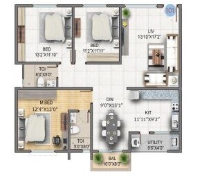 3 BHK 1560 Sq. Ft. Apartment