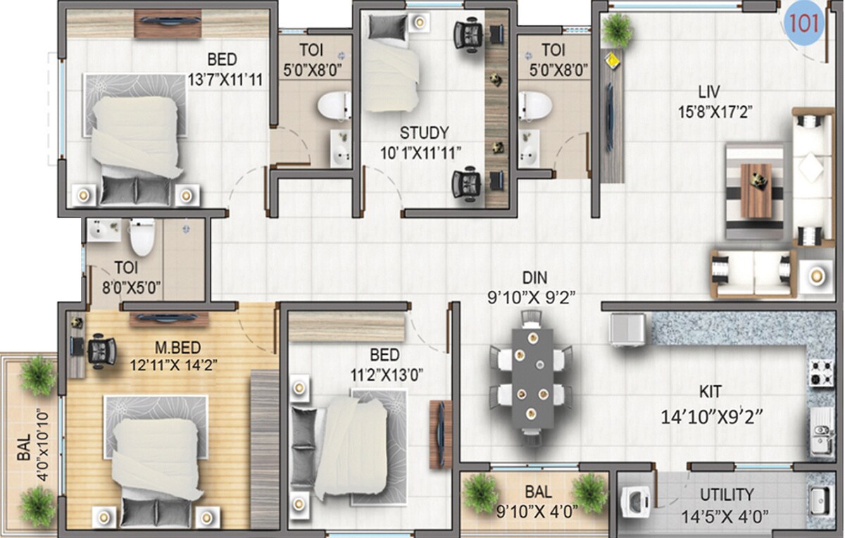 3 BHK 2000 Sq. Ft. Apartment