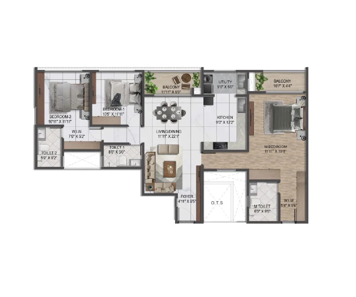 3 BHK 1985 Sq. Ft. Apartment