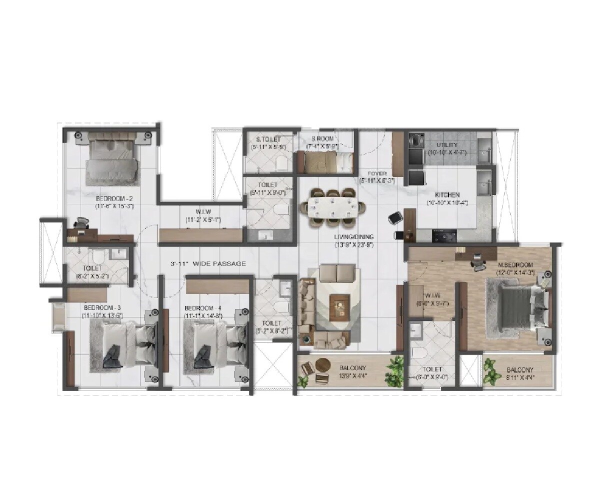 Floor plan of 4 BHK 2740 Sq. Ft. Apartment in Sumadhura Solace, Bangalore