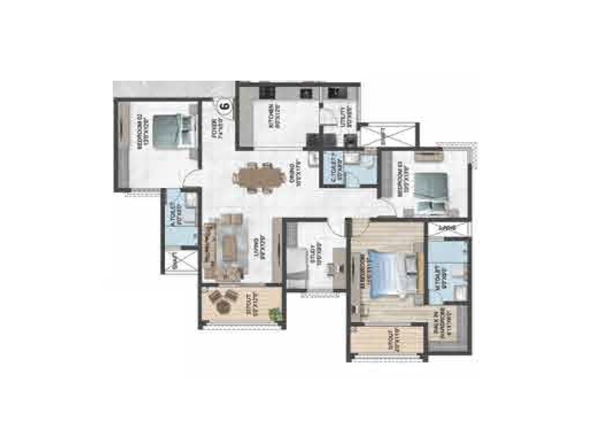 Floor plan of 4 BHK 2025 Sq. Ft. Apartment in Sumadhura Solea, Bangalore