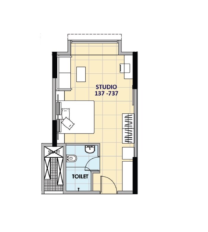 Floor plan of 465 Sq. Ft. Studio in Sumadhura Z Hub, Bangalore