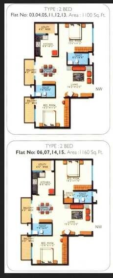 Floor plan of 2 BHK 1100 Sq. Ft. Apartment in Sumadhuras Paramount Serene, Bangalore