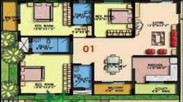 Floor plan of 3 BHK 1600 Sq. Ft. Apartment in Sumadhuras Sandoval, Bangalore