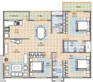 Floor plan of 3 BHK 1515 Sq. Ft. Apartment in Sumadhuras Sawan MTB, Bangalore