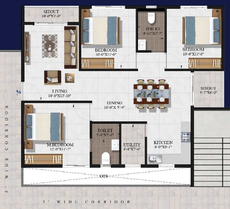 Floor plan of 3 BHK 1315 Sq. Ft. Apartment in Summit Ekaa, Bangalore