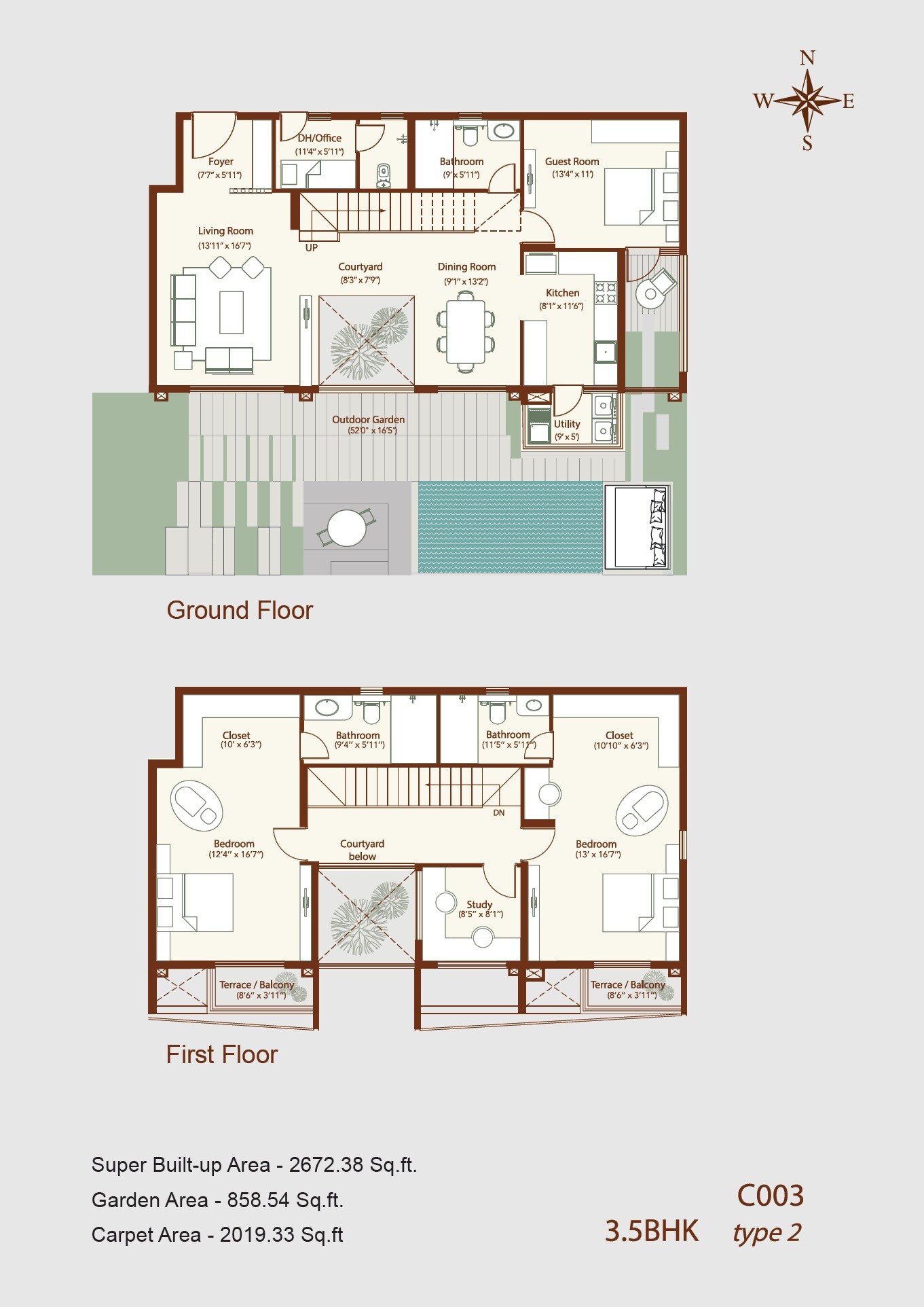 Floor plan of 3 BHK 2672 Sq. Ft. Villament in Sumo Echoes Of Eden, Bangalore