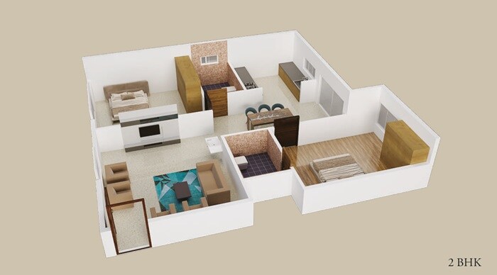 Floor plan of 2 BHK 1164 Sq. Ft. Apartment in Sunrise Serenity, Bangalore