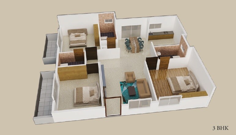 Floor plan of 3 BHK 1464 Sq. Ft. Apartment in Sunrise Serenity, Bangalore