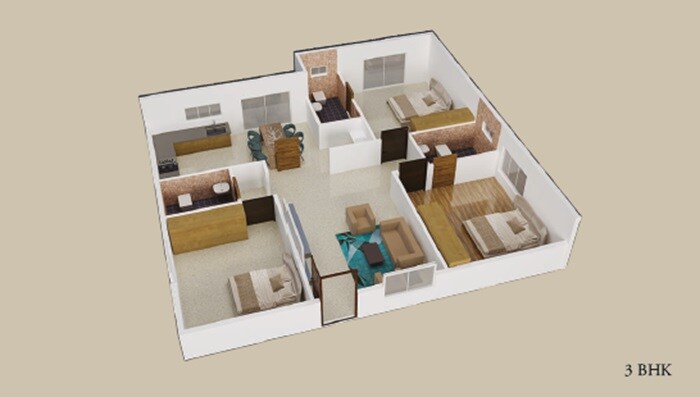 Floor plan of 3 BHK 1528 Sq. Ft. Apartment in Sunrise Serenity, Bangalore