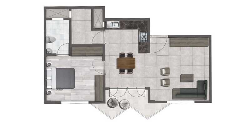 Floor plan of 1 BHK 1031 Sq. Ft. Apartment in Sunset Boulevard, Bangalore