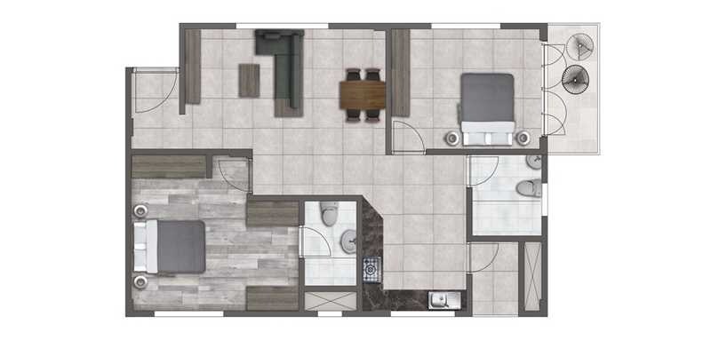 Floor plan of 2 BHK 1294 Sq. Ft. Apartment in Sunset Boulevard, Bangalore