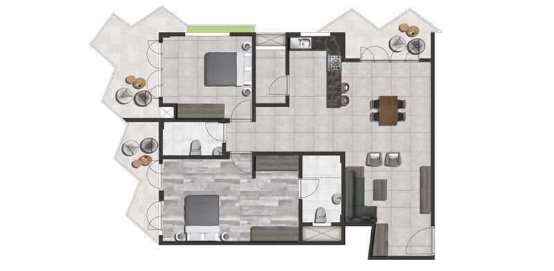 Floor plan of 2 BHK 1615 Sq. Ft. Apartment in Sunset Boulevard, Bangalore