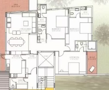 Floor plan of 3 BHK 2950 Sq. Ft. Apartment in Supartha Court, Bangalore