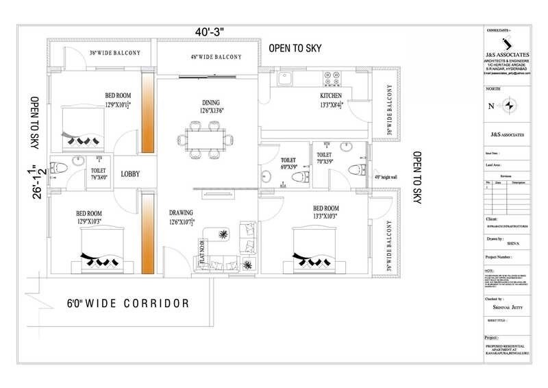 Floor plan of 3 BHK 1393 Sq. Ft. Apartment in Suprabhat Shreem Brezee, Bangalore