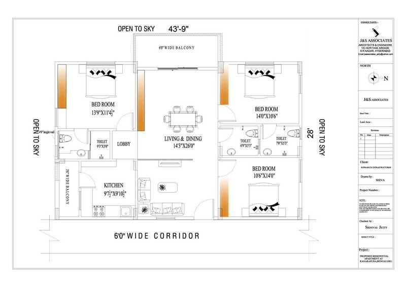 Floor plan of 3 BHK 1606 Sq. Ft. Apartment in Suprabhat Shreem Brezee, Bangalore