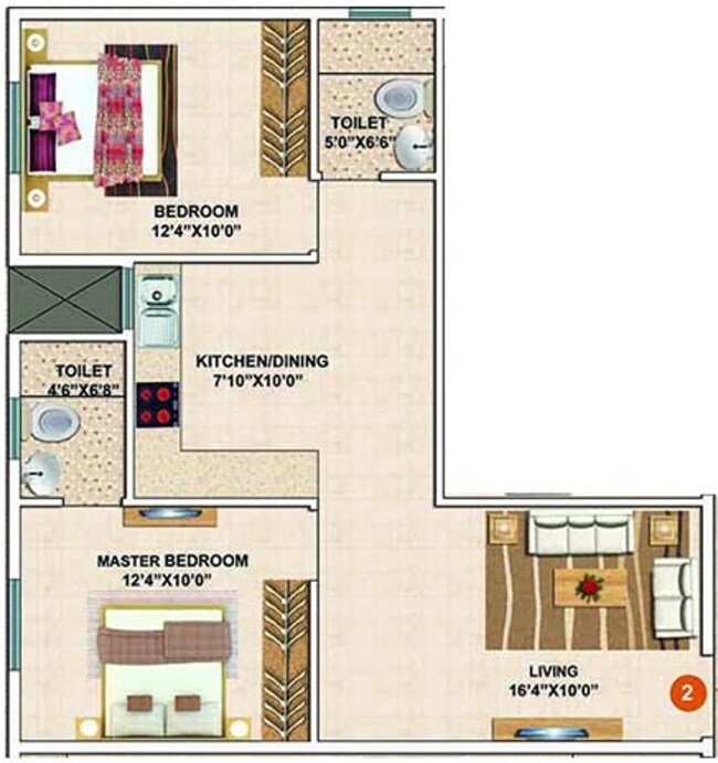 Floor plan of 2 BHK 870 Sq. Ft. Apartment in Surath Snow White Homes, Bangalore