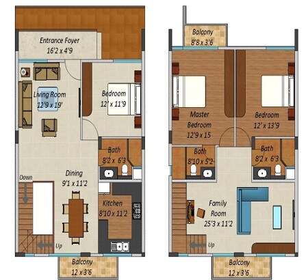 Floor plan of 3 BHK 1652 Sq. Ft. Apartment in Surbacon Aspen, Bangalore