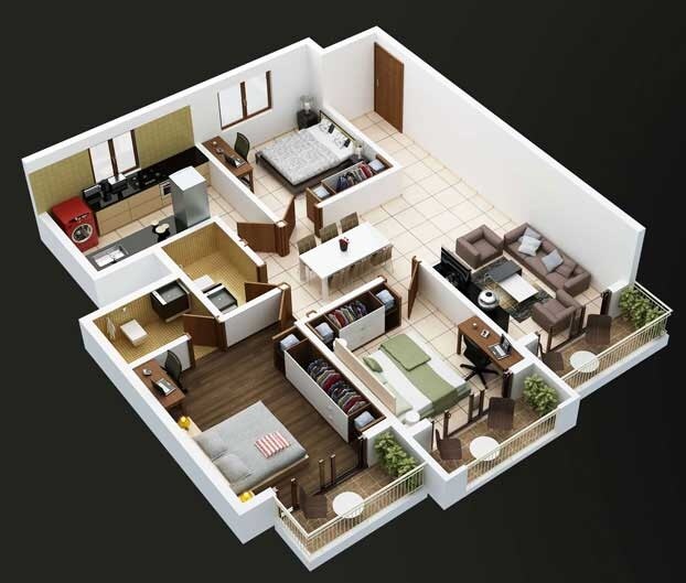 Floor plan of 3 BHK 1325 Sq. Ft. Apartment in Suvastu Astoria Park, Bangalore