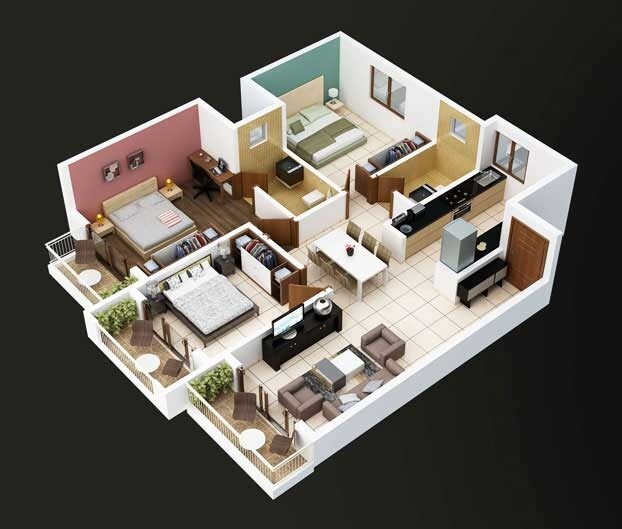Floor plan of 3 BHK 1350 Sq. Ft. Apartment in Suvastu Astoria Park, Bangalore