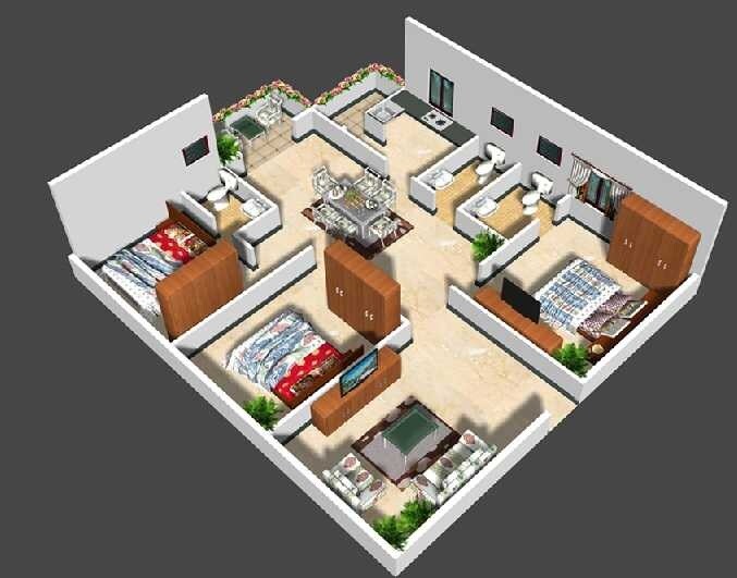 Floor plan of 3 BHK 1515 Sq. Ft. Apartment in Suvastu Kings Square, Bangalore