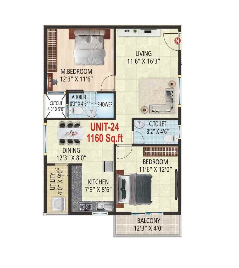 2 BHK 1160 Sq. Ft. Apartment