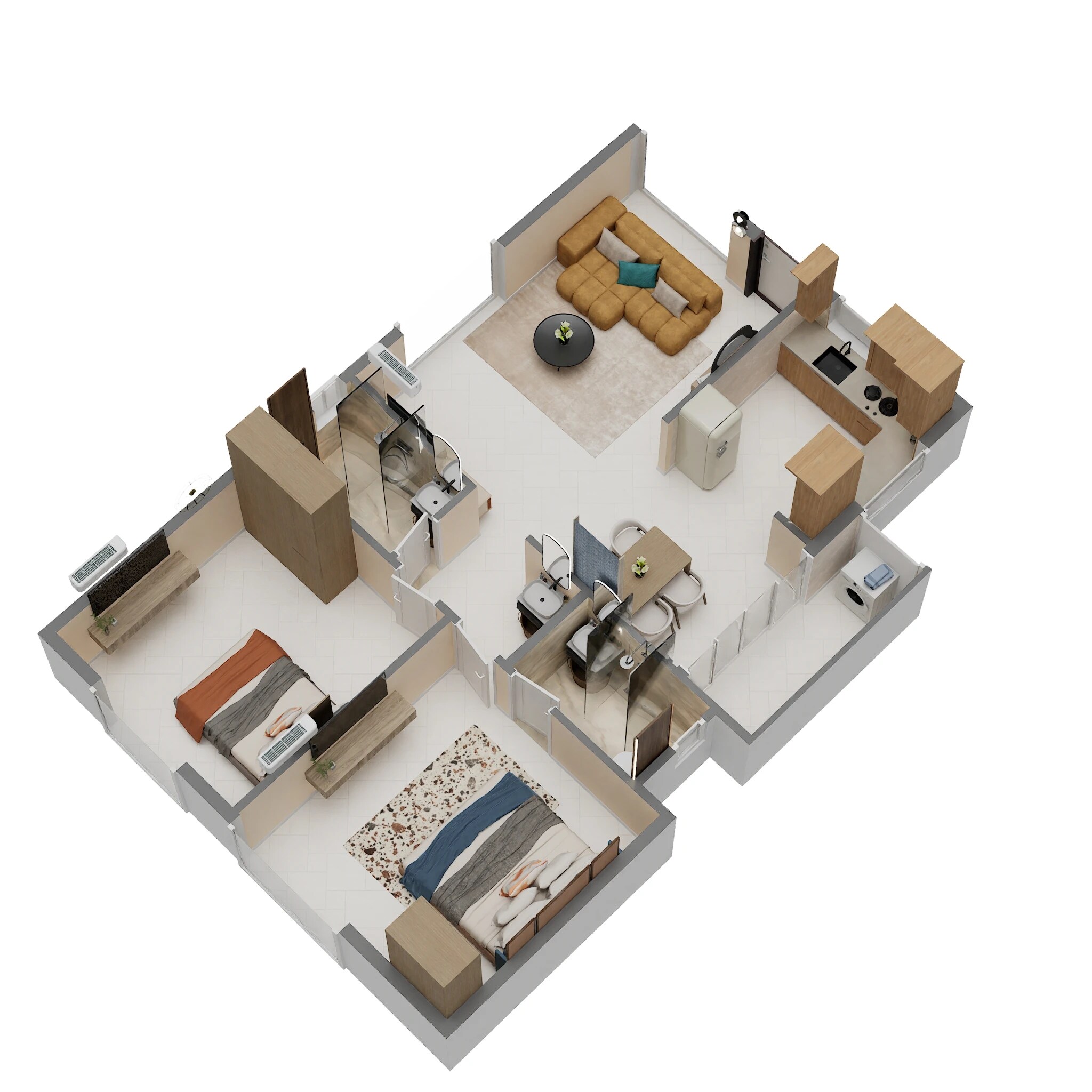 Floor plan of 2 BHK 1210 Sq. Ft. Apartment in Suvrith Shelter, Bangalore