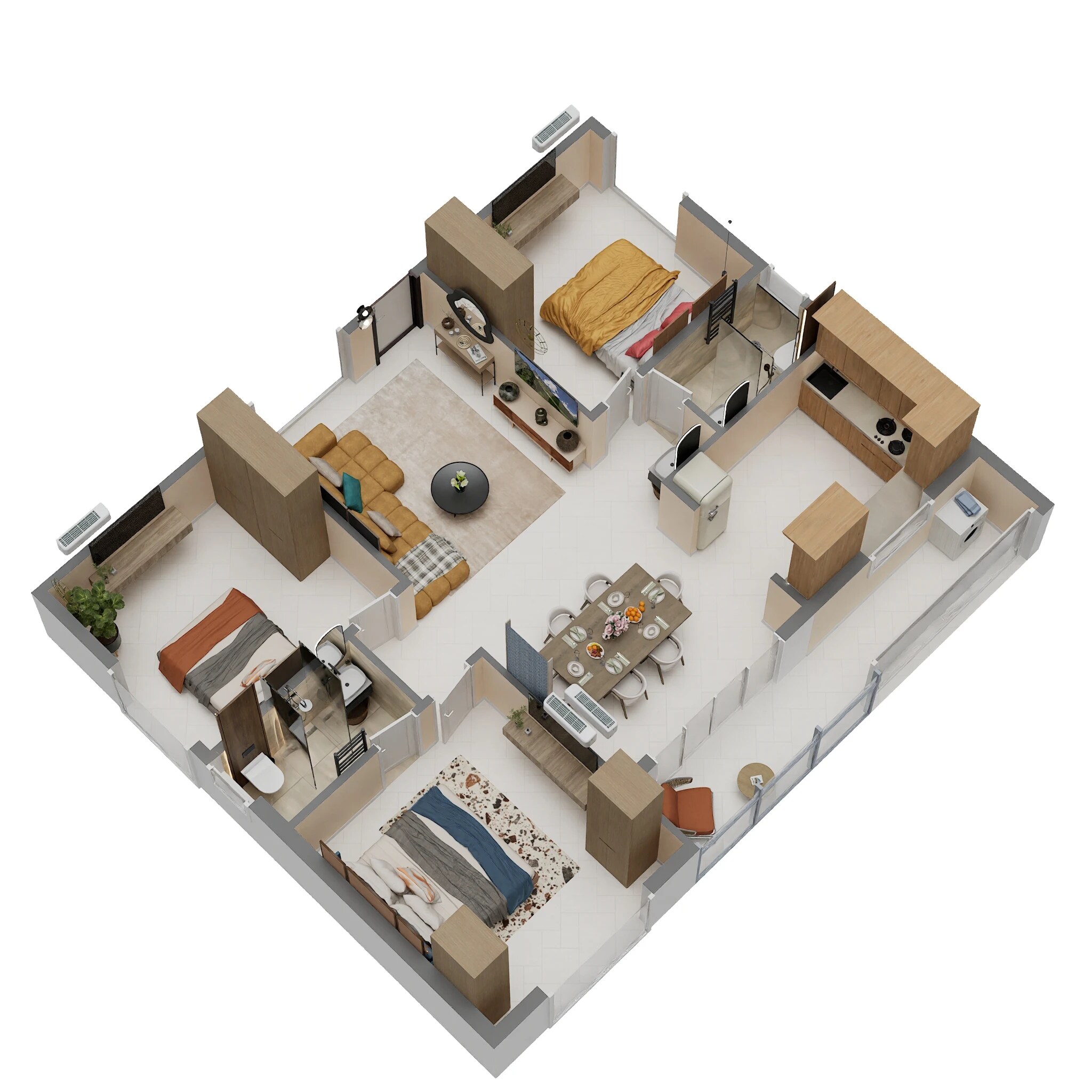 Floor plan of 3 BHK 1380 Sq. Ft. Apartment in Suvrith Shelter, Bangalore