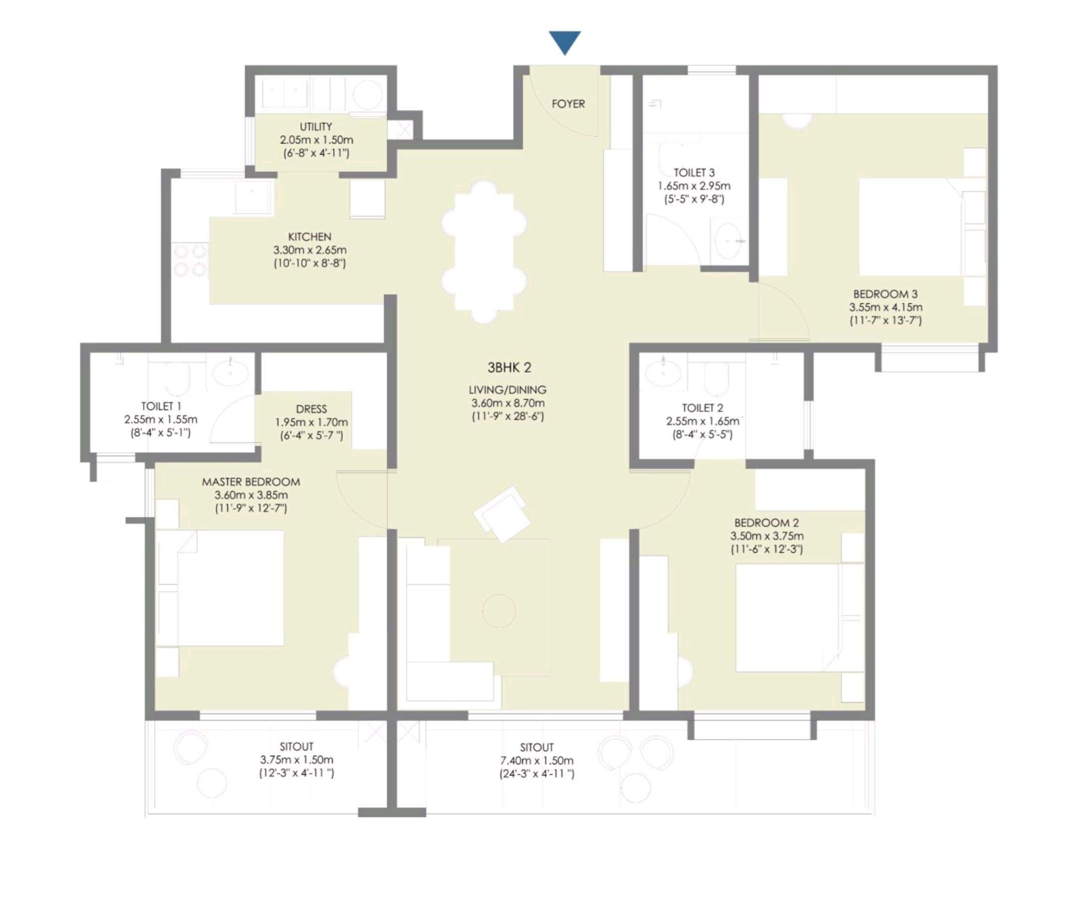 3 BHK 1998 Sq. Ft. Apartment
