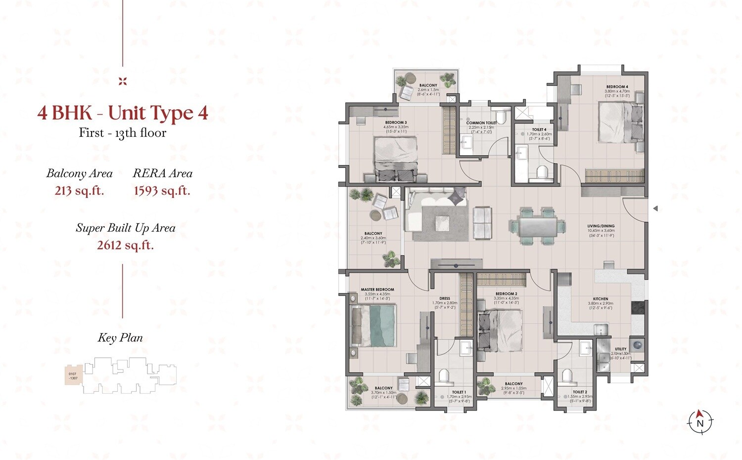 Floor plan of 4 BHK 2612 Sq. Ft. Apartment in Suyug Saffron, Bangalore