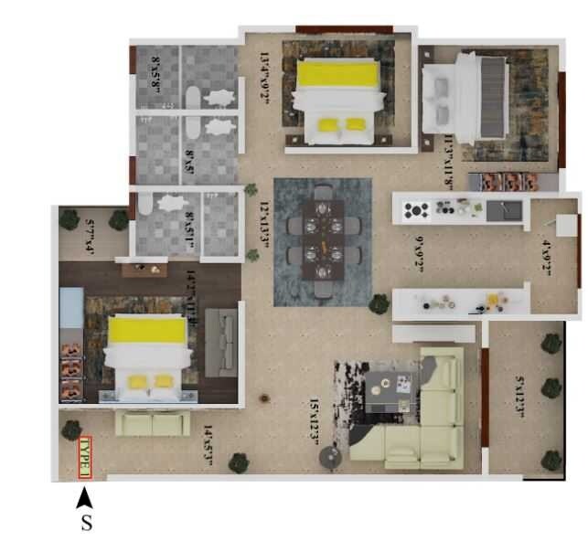 Floor plan of 2 BHK 1161 Sq. Ft. Apartment in SV Grandur, Bangalore