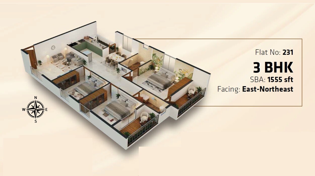 3 BHK 1555 Sq. Ft. Apartment