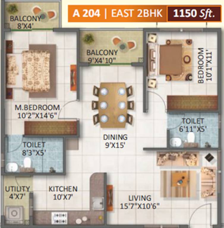 2 BHK 1150 Sq. Ft. Apartment