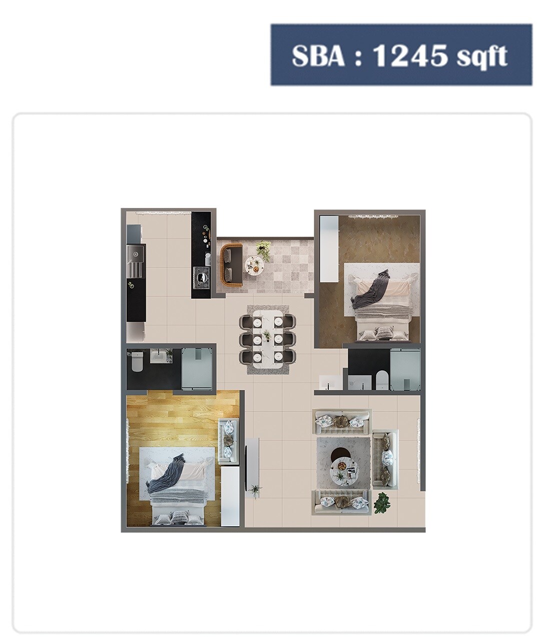 Floor plan of 2 BHK 1245 Sq. Ft. Apartment in SV Polaris, Bangalore