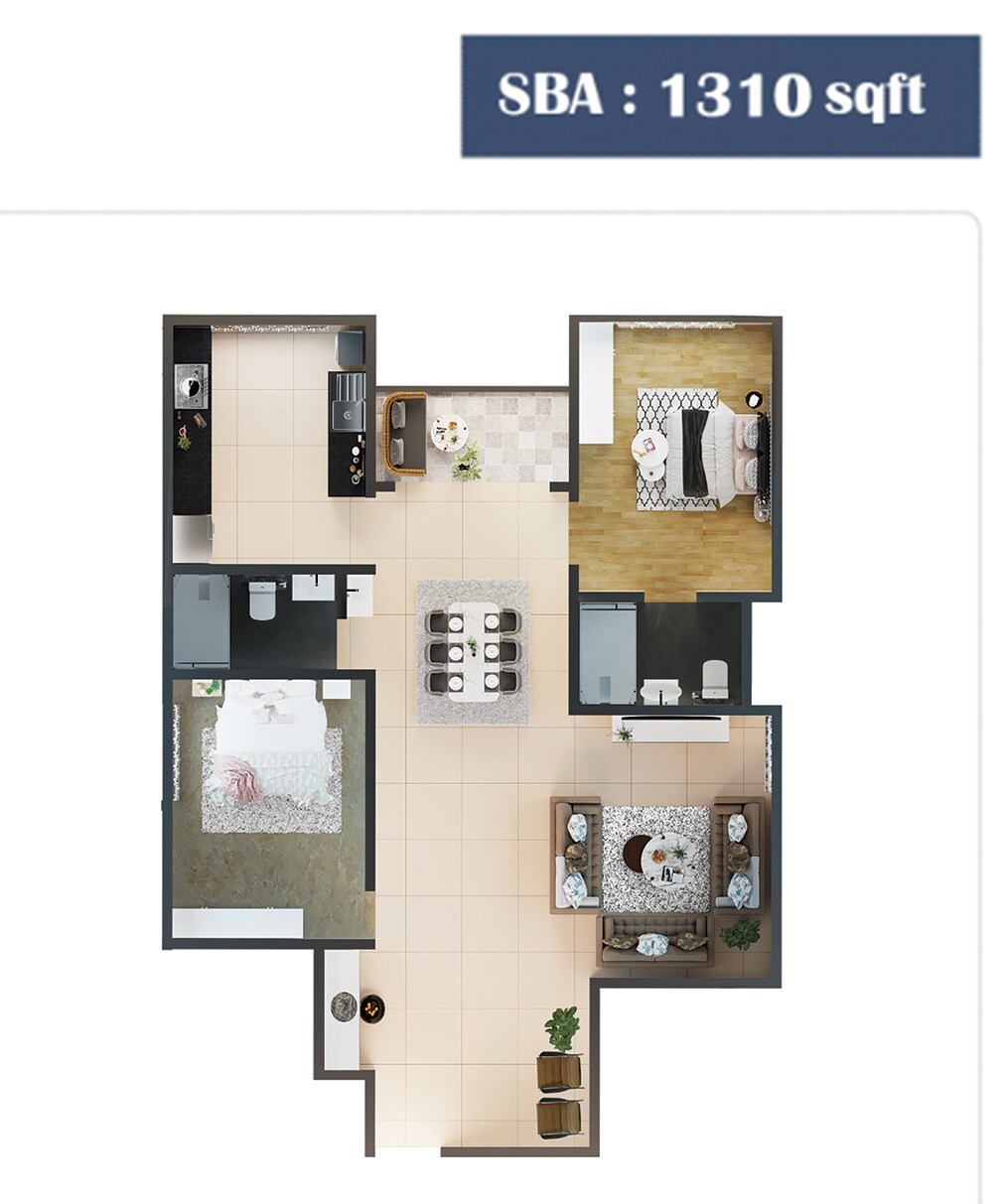 Floor plan of 2 BHK 1310 Sq. Ft. Apartment in SV Polaris, Bangalore